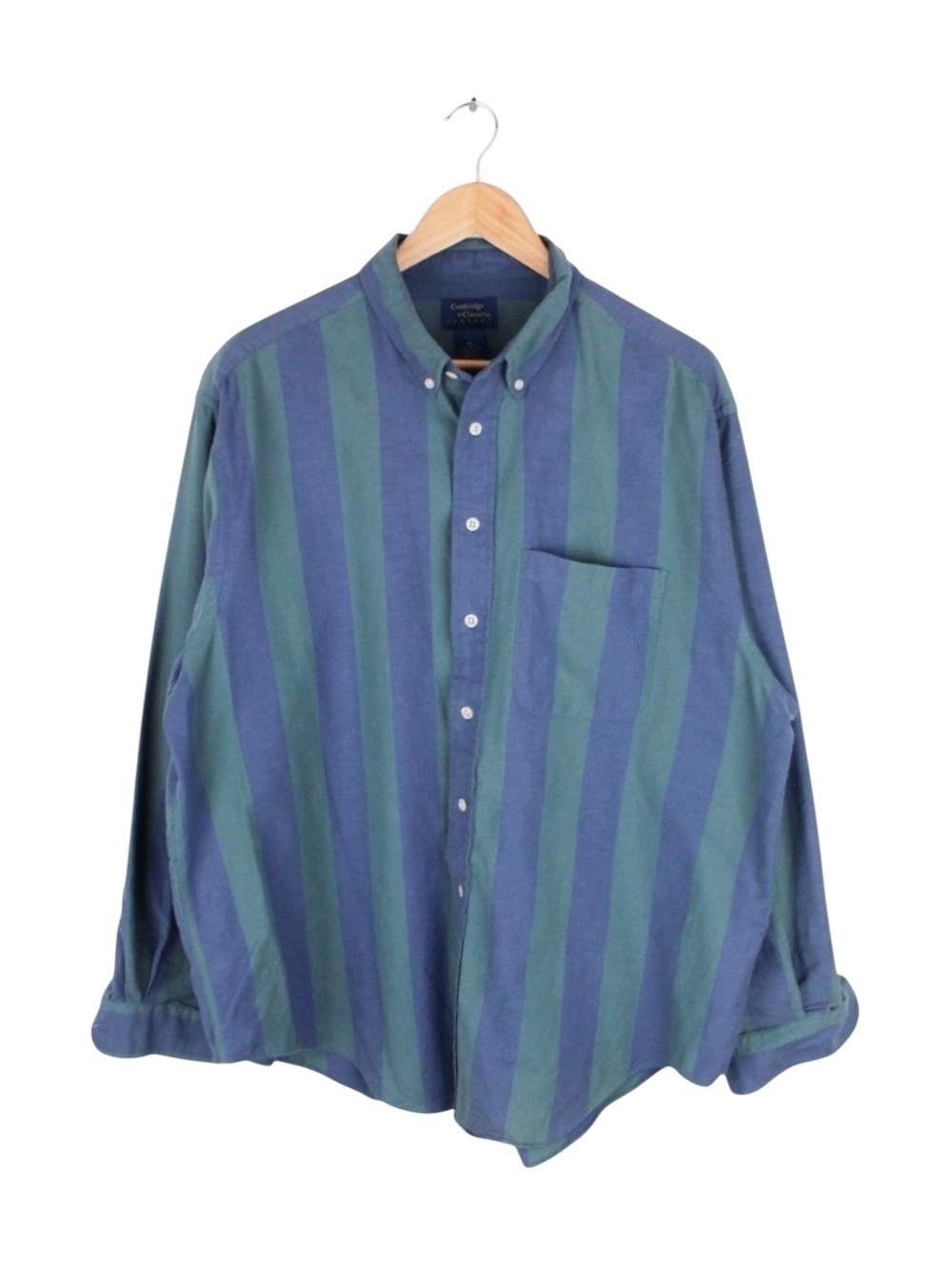 Vintage Cambridge Classics Button Down Shirt Blue Green Striped Cotton Mens XL